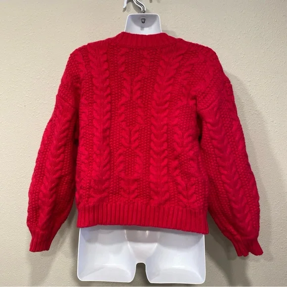Joie Cherry Red wool Blend cable cropped sweater XS - Picture 2 of 10